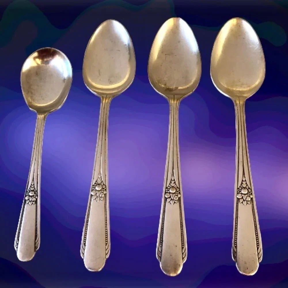 Wm Rogers MEMORY Hiawatha 1937 Silver Plate SPOONS Flatware Tsp + Tbsp + Sugar 9